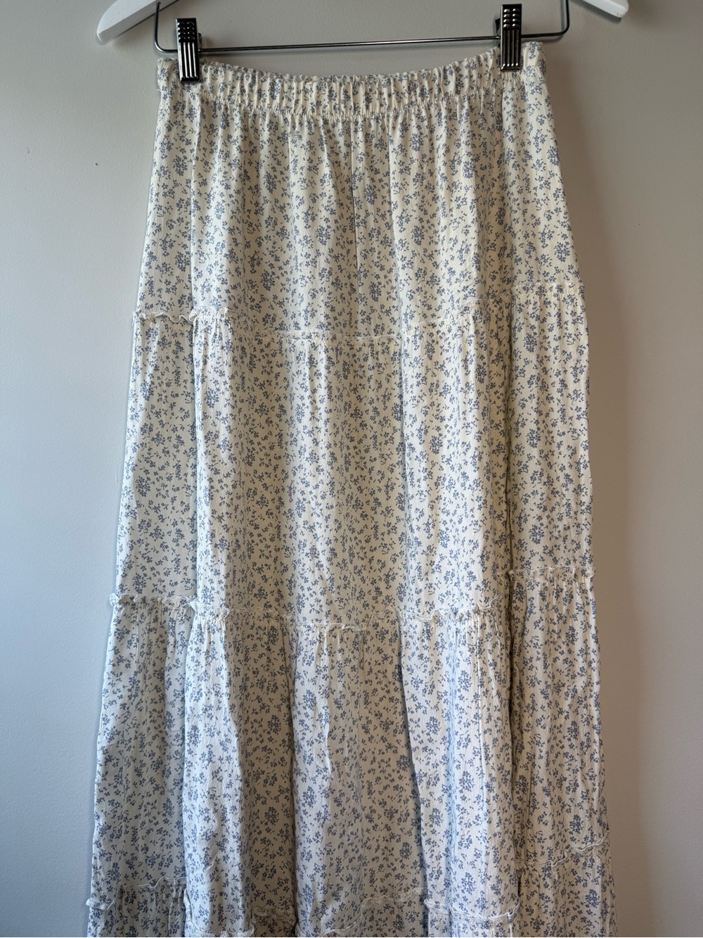 Brandy Melville Cream Maxi Skirt with Blue Floral Print